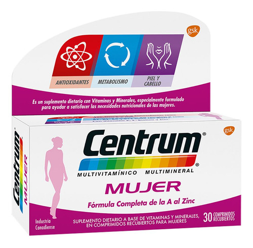 Centrum Mujer Multivitamínico Multimineral Suplemento 30comp Sabor No