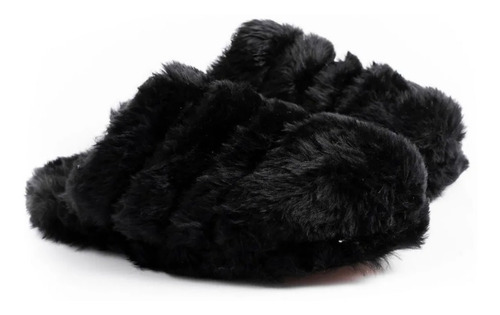 Pantuflas De Mujer Negras Pelo O Peluche Moda Invierno Dama