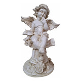 Figura Angel Pensador Sentado En Base De Rosas 43 Cm Yeso