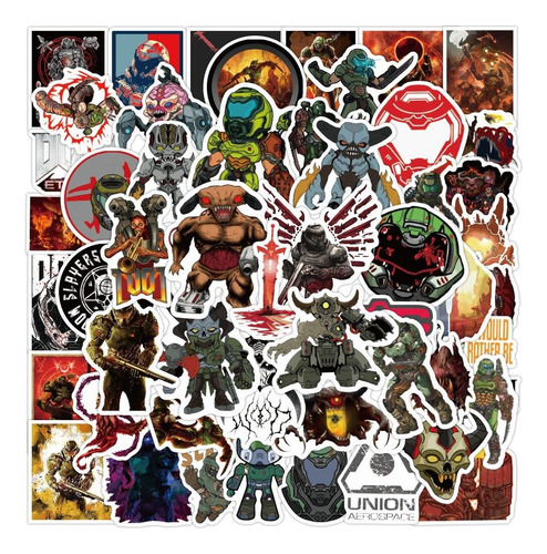 Doom Videojuego Slayer 50 Calcomanias Stickers Contra Agua