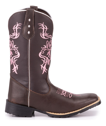 Bota Texana Feminina Country Bico Quadrado Tribal Rosa Bebe