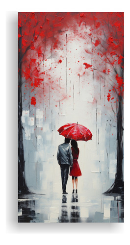 30x60cm Tela Canvas Amor Bajo El Paraguas Rojo Bastidor Made