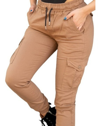 Pantalón Mujer Jogger Cargo Gabardina Elastizada Colores