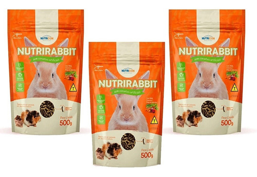 Ração Nutricon Nutrirabbit Para Coelhos 500g - Kit 3 Un