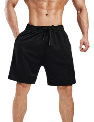 Shorts Deportivos Negros De Hombre, Suelto Y Cómodo