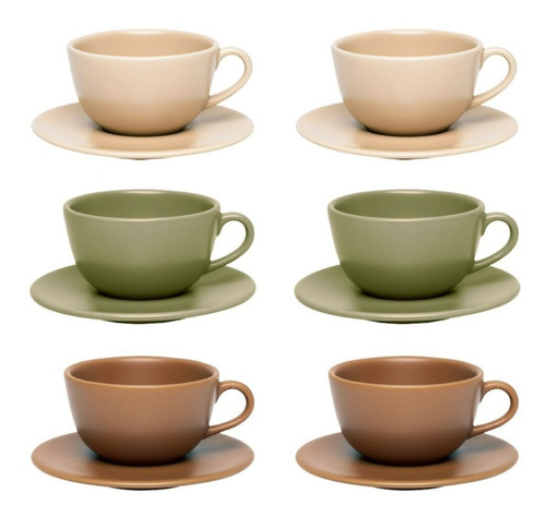 Set X6 Tazas De Te C/ Plato 220cc Ceramica Oxford Unni Mix