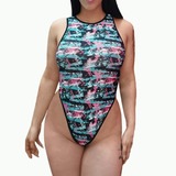 Malla Enteriza Body  Mujer Cola Less Lycra Tricot Estampada