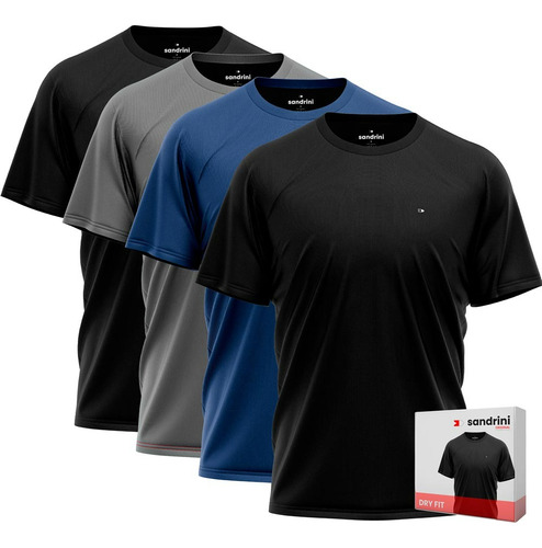 Kit 4 Camiseta Dry-fit Sandrini Masculina Academia Caminhada