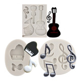 3pcs Molde De Silicon Nota Guitarra Fondant Chocolate Resina