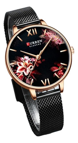 Reloj Impermeable Para Mujer Curren 9059 Color Negro. 