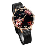 Reloj Impermeable Para Mujer Curren 9059 Color Negro. 