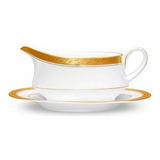 Salsera Con Plato De Porcelana Crestwood Gold Noritake Color Blanco