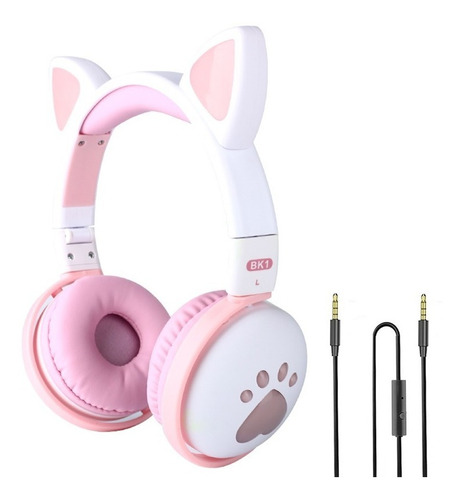 Auriculares Gamer Inalámbricos Fingertime Bk1-aur Blanco Y Rosa Con Luz Led