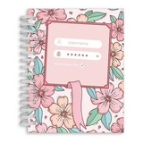 Mini Caderno Login E Senhas Rosa Floral Pronta Entrega