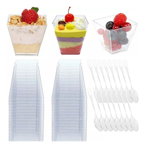 Mini Taza De Postre Desechable De 100 Piezas Con Cuchara