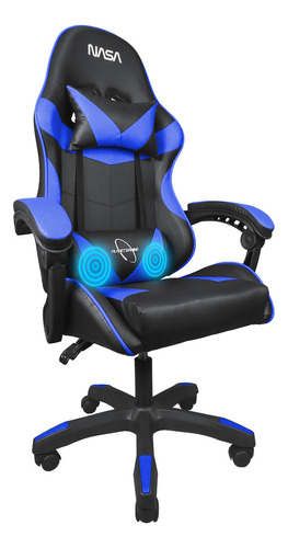 Silla Gamer Nasa Escritorio Ergonómica Ajustable Masajeadora Color Azul Material Del Tapizado Cuero Sintético Pu