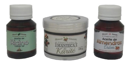 Aceite Ricino 50 Ml, Almendras 50 Ml, Manteca Karité 100 Grs