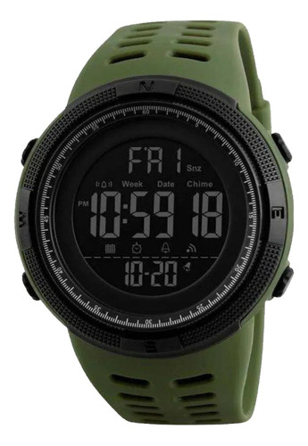 Reloj Deportivo Burk 1251 Luz Digital Cronometro Alarma ! Color De La Malla Verde Color Del Bisel Negro