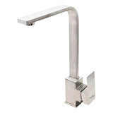 Torneira Monocomando De Cozinha Quadrada Aço Inox 304 Escovado Bancada Raro Metais Misturador Slim De Mesa Escovada Gira 360º Premium