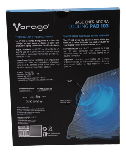 Vorago Cp-301 Base Enfriadora Ajustable Usb 5 Posiciones 4 V