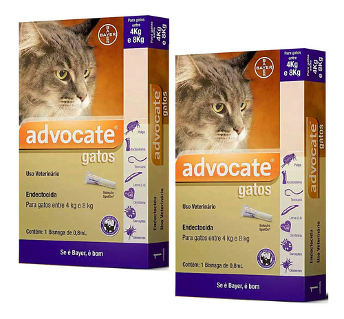 2 Advocate Gatos 4 Kg A 8 Kg AntipuLG 1 Pipeta Envio Imediat