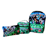 Pack Escolar Minecraft Mochila Niños + Lonchera + Estuche