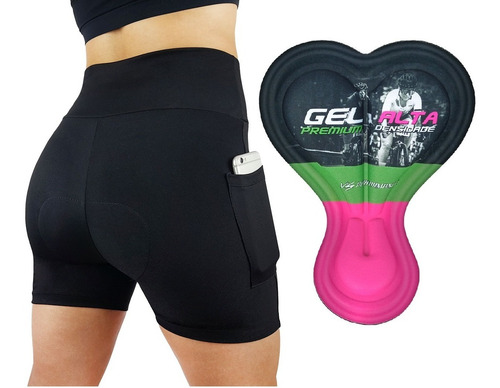 Bermuda Ciclismo Short Feminina Acolchoada Gel Bike C/ Bolso