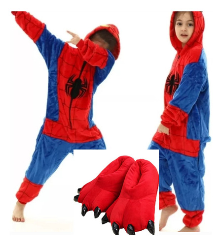 Pijama Disfraz Kigurumi Spiderman Niño + Pantuflas Niño