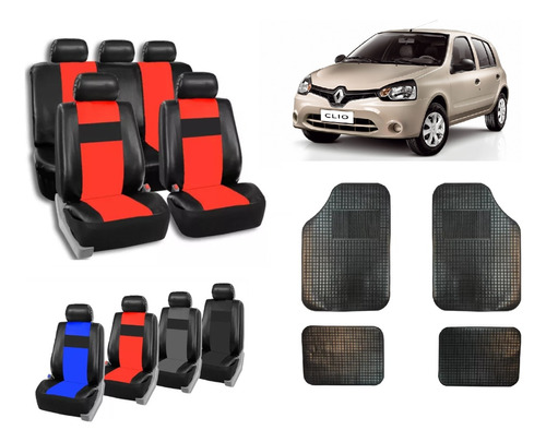 Fundas Cubre Asiento Cuerina Para Renault Clio + Alfombra 4p