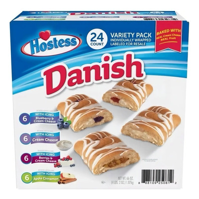 Hostess Danish Pan Estilo Danes Relleno Queso Y Frutas 24pzs Sabor 24 variety pack | Envío gratis