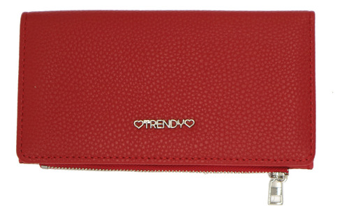 Billetera Trendy Grande Simil Cuero Graneado Cómoda Urbana Color Rojo 21564