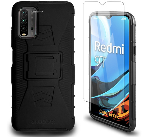 Funda Protector P/ Xiaomi Redmi 9t, Uso Rudo Con Clip + Mica