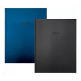 Kit 2 Agendas Diária Anual Capa Dura Executiva 328 Páginas Ano 2024 Cor Da Capa Preto E Azul Liso