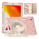 Funda Para iPad 7 8 Y 9 Gen 10.2 Rudo + Correa Rosa Oro