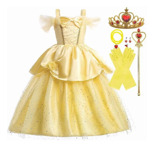 Vestido Fantasia Princesa Bela Fera La Belle Com Acessórios