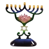 Menorah/candelabro Quality Judaica Con Motivo De Jerusalén