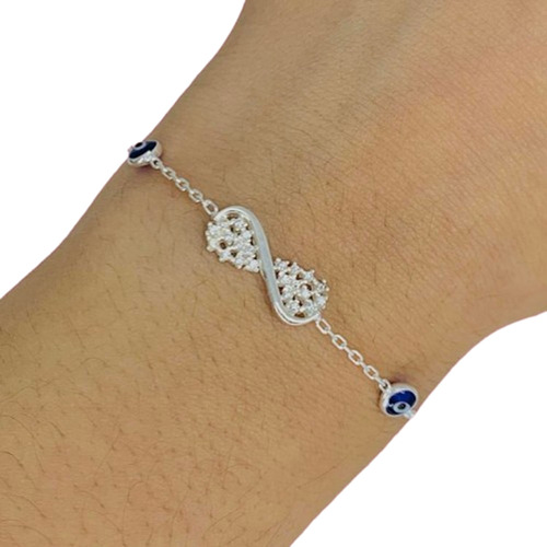 Pulsera Espejado Infinito Y Ojito Protector Plata 925 Ps 349