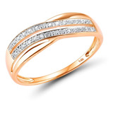 Anillo Oro Rosado 14k Doble Tira Diamantes Compromiso Boda