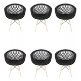 Kit 6 Cadeiras Design Eames Wood Web Branca Poltrona