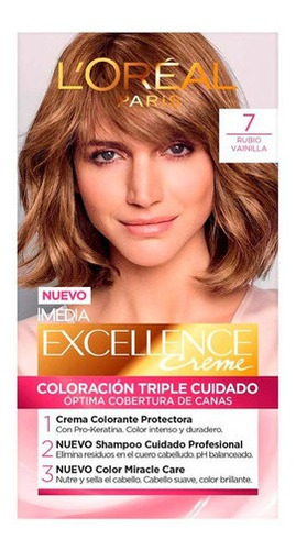Kit Tinte L'oréal Paris  Excellence Tintura L'oréal Excellence Creme Tono 7 Rubio Vainilla Para Cabello