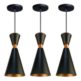 Iluminar Ambiente Kit 3 Pendente Lustre Mini Pequim 24cm Em Alumínio Preto 