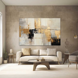 Quadro Abstrato Cinza Dourado Textura  130x90 Decorativo