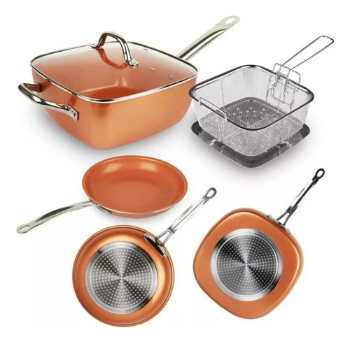  Sartén 5 En 1 Freidor Copper Pan 24cm + Sarten + Rejilla