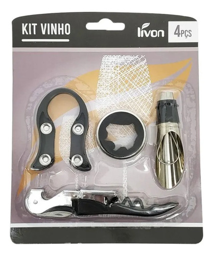 Kit Para Vinho Com 4 Peças Com Saca Rolha Abridor De Rolha