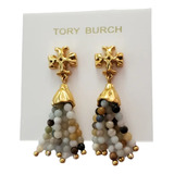 Aretes Tory Burch Logo Dorado Con Piedras De Río Colgantes 