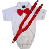 Conjunto Infantil Bebê Social Camisa + Suspensório + Gravata