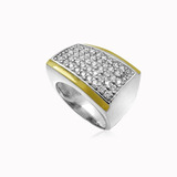 Anel Feminino  Prata 950 Pave 45 Zircônias E 2 Apliques Ouro