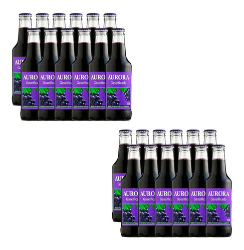 24 Suco Uva Tinto Integral Gaseificado Aurora 275ml Long Nec