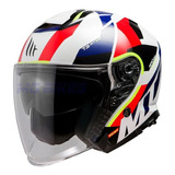   Casco Moto Abierto Mt Thunder Jet Bow E5 Rojo Azu Mg Bikes