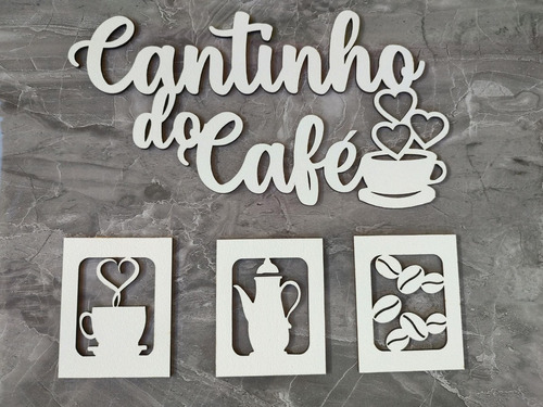 Placa Cantinho Do Café Mdf  Branco Kit 4 Peças